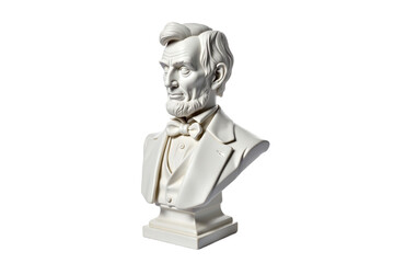 President's Day Concept: A bust of Abraham Lincoln made of marble, isolated on a white background.
