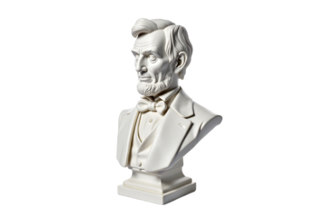 President's Day Concept: A bust of Abraham Lincoln made of marble, isolated on a white background.
