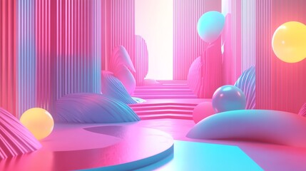 Vibrant Abstract Design Featuring Colorful Shapes and Textures in a Futuristic Environment