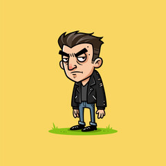 Grumpy Cartoon Guy in Leather Jacket Illustration
