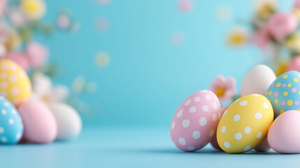 Colorful Easter Eggs Surrounded by Blooming Spring Flowers