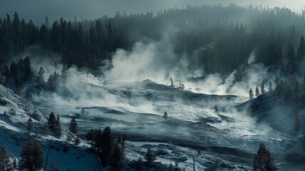 Fototapeta premium 66.Steam and bacteria cover the ground in part of Yellowstone National Park, Wyoming, USA