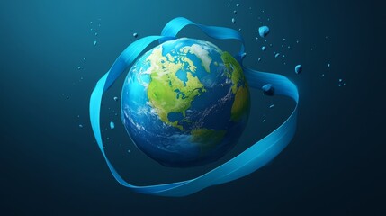 Fototapeta premium 42.Cartoon Blue Planet Earth and Blue Ribbon
