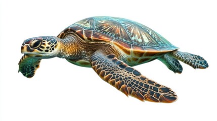 Fototapeta premium Majestic Sea Turtle Swimming Gracefully in Vibrant Ocean Waters, Showcasing Intricate Shell Patterns and Natural Beauty of Marine Life