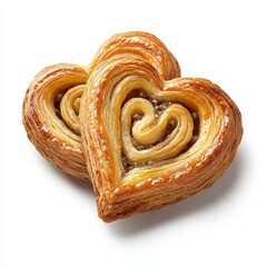 Fototapeta premium Two golden brown heart-shaped pastries.