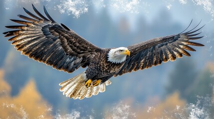 Obraz premium Majestic Bald Eagle Soaring In Flight