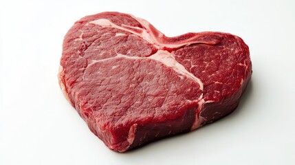 Heart-Shaped Red Beef Cut on Bright White Background Ideal for Romantic Dinners, Culinary Artwork, or Gourmet Food Presentations in Stock Photography