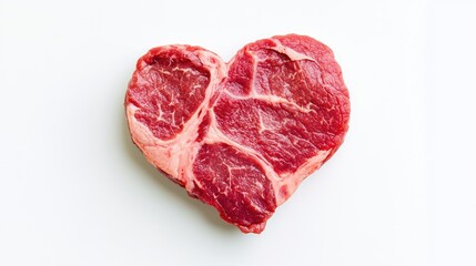Heart-Shaped Raw Beef Cut Isolated on White Background for Culinary Dishes, Valentine's Day Celebrations, and Food Photography Inspiration