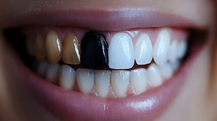 A woman's mouth with a missing tooth