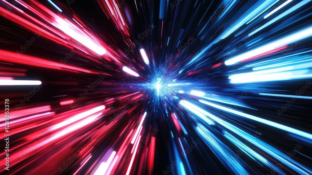 Poster dynamic motion of light creating a vivid abstract background with red and blue neon effects represen
