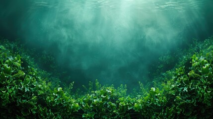 Obraz premium Underwater view of lush marine vegetation with sunlight filtering through water