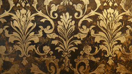 Luxurious Dark Gold Wallpaper Design With Intricate Damask Patterns for Elegant Interior Decor Projects. Generative AI