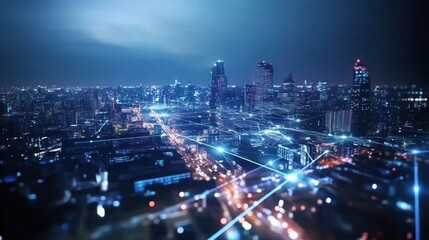 Fototapeta premium Illuminated Cityscape: Networked Urban Landscape at Night