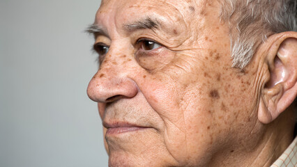 Close-up of mature man's face with age spots