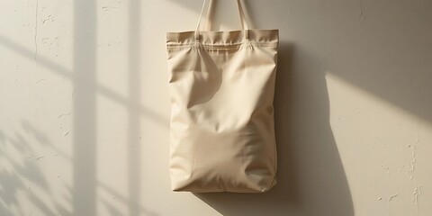Beige Tote Bag Hanging Against A Textured Wall