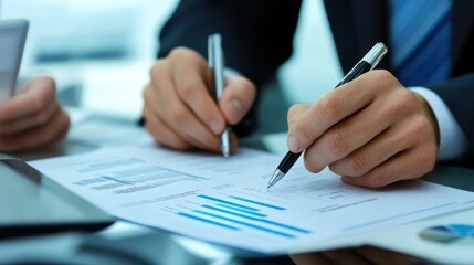 Close-up of Hands Analyzing Financial Charts