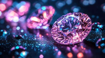 Fototapeta premium Sparkling Pink Diamonds on Dark Surface