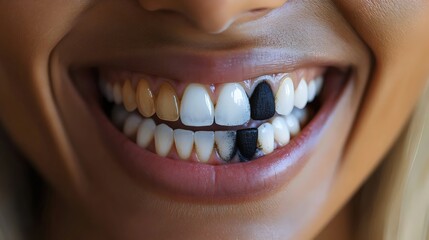 Fototapeta premium A woman's teeth are black and white