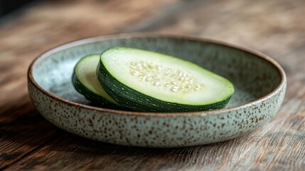 Zucchini slice with seeds on ceramic plate