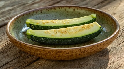 Zucchini slice with seeds on ceramic plate