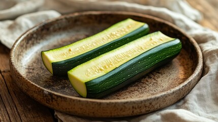 Zucchini slice with seeds on ceramic plate