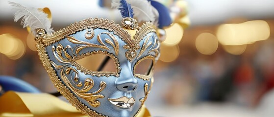 Obraz premium Elegant Blue and Gold Mardi Gras Mask Carnival Costume Accessory