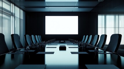 Modern Empty Conference Room with Large Blank Screen