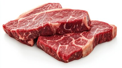 Premium Raw Beef Cuts on White Background, Ideal for Barbecue, Grilling, Steak Recipes, Culinary Arts, and Meat Market Displays