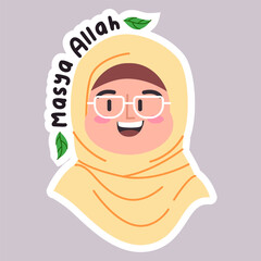 Masya Allah muslimah woman female girl wearing hijab and glasses Islam religion character happy grateful cheerful facial expression text emoji sticker icon design