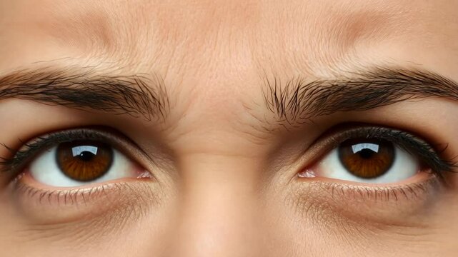 Close-up of expressive eyes showing emotion with furrowed brows in natural light