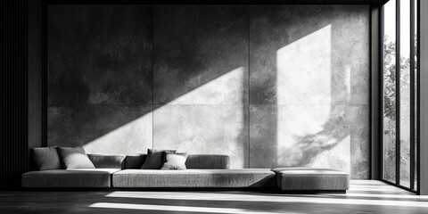 Minimalist Concrete Room with Natural Light and Shadows Industrial Interior Design