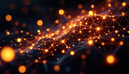 Obraz premium Glowing network: abstract digital technology background with orange light connections