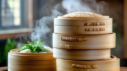 steaming bamboo dim sum food asian cuisine - authenticity
