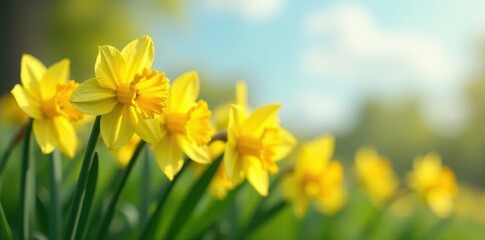 Obraz premium Colorful daffodil flowers swaying gently in the spring breeze, spring, daffodil, flowers