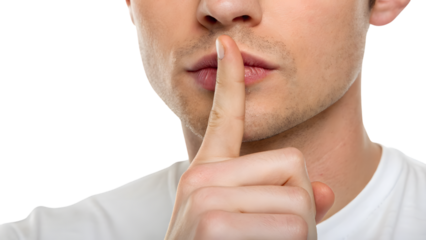 person with finger on lips