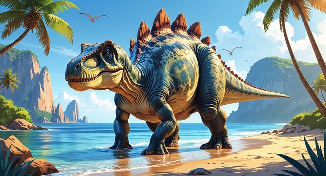 Portrait basilosaurus on warm coastal waters background illustration