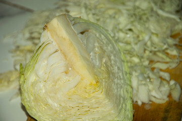 Raw cabbage cut into pieces is ready to be processed into cooking