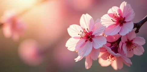 Fototapeta premium Delicate cherry blossoms with petals unfolding in the morning light, nature, flower, delicate