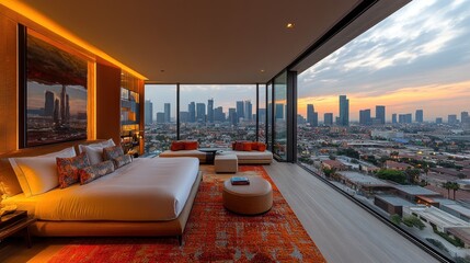 Sunset Cityscape Luxury Bedroom View