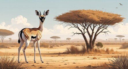 Naklejka premium Portrait quagga on dry savanna background illustration