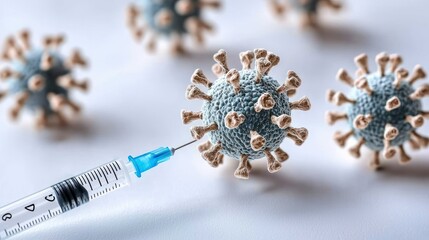 A syringe injecting into a stylized representation of a virus.