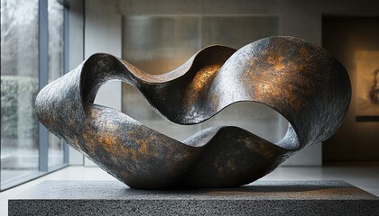 Abstract metal sculpture in modern gallery interior