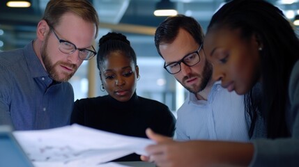 Fototapeta premium Collaborative Teamwork: Diverse Professionals Analyzing Documents