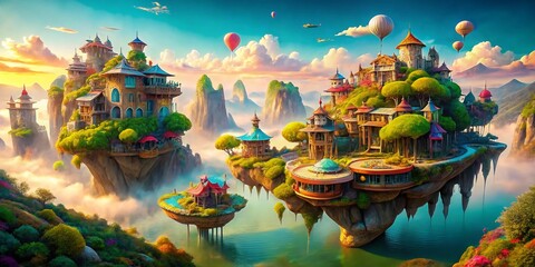 Obraz premium Surreal Aerial Landscape: Whimsical Drone View of a Dreamlike World