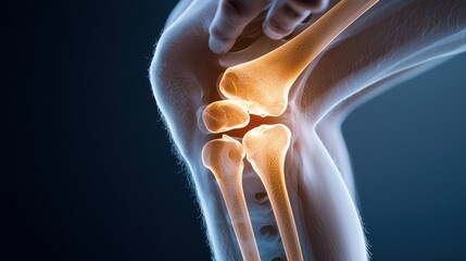 Detailed anatomical illustration of a knee joint highlighting bones and structure.