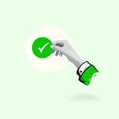 Hand Holding Green Checkmark Circle Approval, Confirmation, Success, Validation