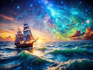 Fototapeta premium Surreal Sailing Adventure: Planning Your Open Ocean Voyage