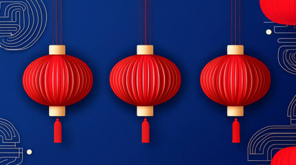 Red lanterns on blue background for Chinese New Year