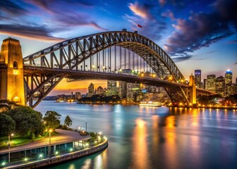 Sydney Harbour Bridge at Night with City Skyline