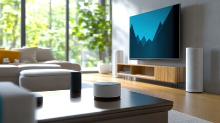 Modern Living Room with Smart Home Audio System